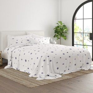 Indigo Flowers Patterned 4 Piece Sheet Set